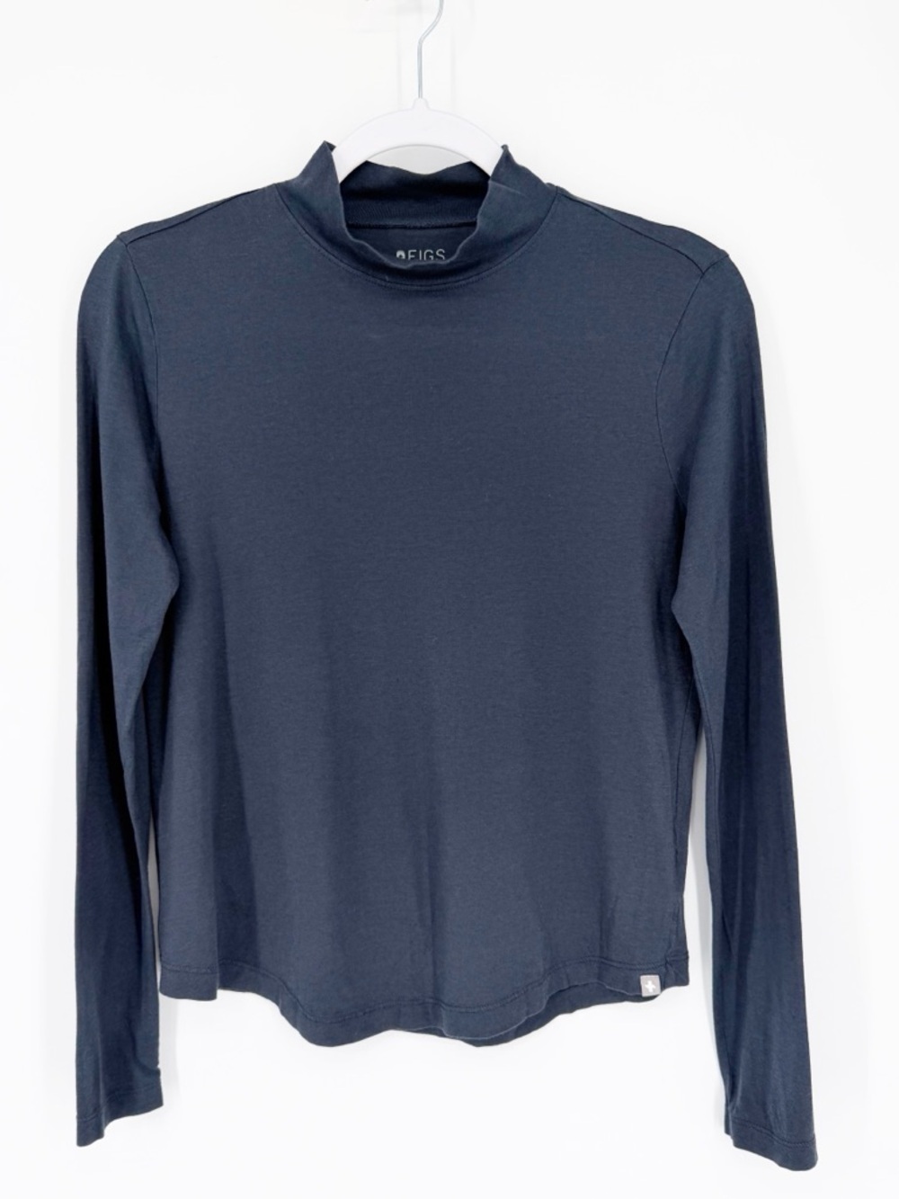 Figs Mock Neck Long Sleeve Blue Tee Pima Cotton Modal Small